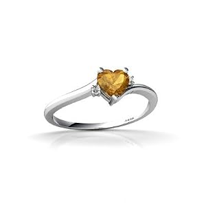Buy 14K White Gold Genuine Heart Citrine and Diamond Ring by Jewels For Me