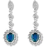 Image of 18 carat White Gold 0.26 carat Sapphire and 0.70 carat Fine Diamond cluster studded drop earrings