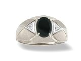 14K White Gold Genuine Oval Black Onyx and Diamond Ring