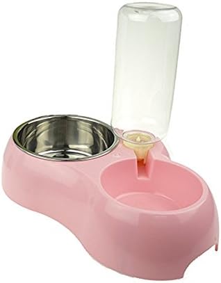 Pet Dog Puppy Cat Kitten Automatic Water Dispenser Food Dish Bowl Feeder Bottle Pink Small