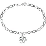 10k Gold Link Anklet with Diamond Flower Charm