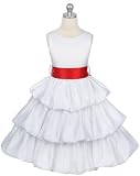 New White Satin Triple Tiered Bubble Dress ~ Exchangeable Color Sash Options ~ 2 to 14 Girls