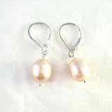 Large Peach Pearl & Sterling Silver Drop Earrings