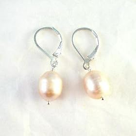 Large Peach Pearl and Sterling Silver Drop Earrings
