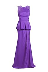 Floor Length Satin Peplum Applique Belted Sheath Evening Dress 