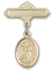 Gold Filled Baby Badge with St. Roch Charm and Polished Badge Pin