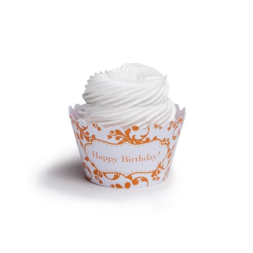 Dress My Cupcake Orange Happy Birthday Cupcake Wrappers, Set of 12