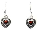 Sterling Silver Simulated Garnet Heart Earrings