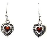 Sterling Silver Simulated Garnet Heart Earrings