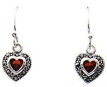 Sterling Silver Simulated Garnet Heart Earrings