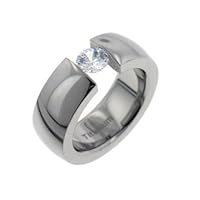 Sparkling White or Clear Cubic Zirconia CZ High Polished Titanium Wedding Band Ring Size 7(Sizes 6,7,8,9,10)