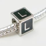 Antique Silver Black Enamel Dice Cube Letter L Spacer Bead Charm For Pandora, Troll, Biagi, Chamilia, And Many More Bracelets.