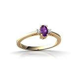 14K Yellow Gold Genuine Oval Amethyst and Diamond Ring