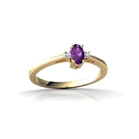 14K Yellow Gold Genuine Oval Amethyst and Diamond Ring