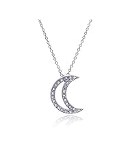 Amazing .925 Silver Half Moon CZ Necklace, Includes 18 Rolo Chain, Comes with a Free Gift Box and Pouch.
