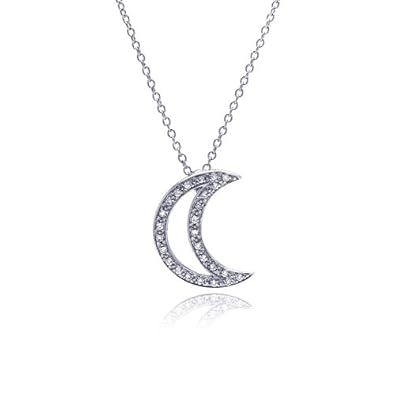 Cheap Girls Jewelry Amazing .925 Silver Half Moon CZ Necklace, Includes 18 Rolo Chain, Comes with a Free Gift Box and Pouch. For Sale