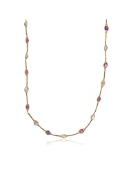 14K Yellow Gold Mesh Necklace with Round Amethyst and Blue Topaz Stations.