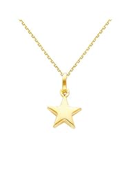14K Yellow Gold Star Charm Charm Pendant with Yellow Gold 0.9mm Oval Angled Cut Rolo Cable Chain Necklace with Spring Ring Clasp - Pendant Necklace Combination