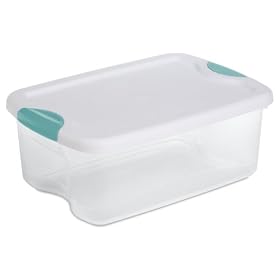 Sterilite 18848012 15-Quart See-Through Latch Box with White Lid and Peacock Latches