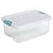 Sterilite 18848012 15-Quart See-Through Latch Box with White Lid and Peacock Latches