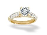 14K Yellow Gold Genuine Round White Topaz and Diamond Engagement Ring
