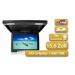 Deckenmonitor 39,63cm (wie 15,6 Zoll) Diagonale, 16:9, Hochaufl�sendes Display mit 1366*RGB*768, USB- & SD-Port, Inklusive IR - & FM - Transmitter, Pal & NTSC, Multimedia-Fernbedienung, 2x Video & 1x Audio - Anschl�sse, mit Dachinnenbeleuchtung, Schwarz