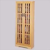 Leslie Dame Tall Mission Style CD, DVD, Video Storage Cabinet with Glass Doors - M-477 Walnut