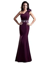 One Shoulder Floor Length Mermaid Chiffon Natural   Waistline Beaded Lace Prom Dress 