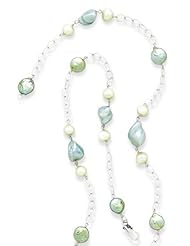 38"" Necklace with Light Blue Shell and Light Green Cultured Freshwater Pearls