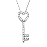 Sterling Silver  Diamond Key with Heart Pendant (1/4 cttw, I-J Color, I3 Clarity), 18