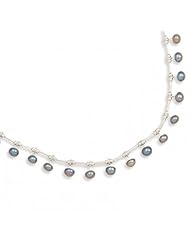 MMA Silver - 16 inch Liquid Silver with 15 Peacock Cultured Freshwater Pearls Necklace