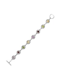 Silver Rhodium Plated 7.50" 12.2mm Alternate Round Rope Like With Multi Color Stone And Oval Link Micropave Cubic Zirconia Fancy Bracelet With Box Catch