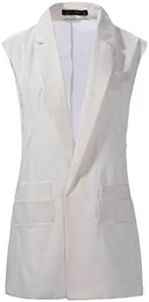 TM Womens Fashion Chiffon Tuxedo Sleeveless Blazer Jacket Vest White