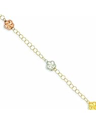 Genuine 14K Tri-Color Puff Flowers Bracelet 7.25 Inches 1 Grams Of Gold 100% Satisfaction Guaranteed.