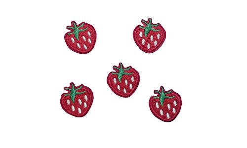 5 small pieces RED STRAWBERRY Iron On Patch Felt Fabric Applique Fruit Food Motif Children Decal 0.9 x 0.8 inches (2.3 x 2 cm)
