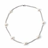 Image of Bobijou 925 NHR230(S) Silver Clasp & Chain Ladies Tin-Cup Style White Round Pearl and Multiple Silver Chain Necklace