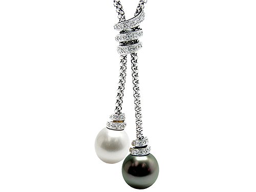 0.27 cts Pearls Necklace - 14kt White or Yellow Gold LIFETIME WARRANTEE