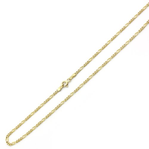 14K Two-Tone Gold 2.3mm Concaved White Pave Figaro Chain Necklace 24