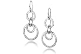 14K White Gold Matte-Finish Hand-Crafted Round-Shaped Dangling Open Link Designer Earrings.