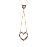 10k Yellow Gold Double Heart Brown Diamond Necklace (1/5 cttw), 18