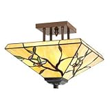 Tiffany Mission Olive Leaf 14 Wide Ceiling Light Fixture