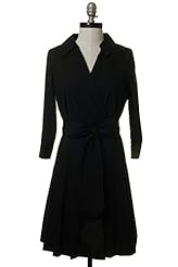 V-neck Wrap Pleated 3/4 Sleeves Cotton/Polyamide  Dress