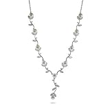 Eve's Addiction Sterling Silver CZ Vine Necklace with Freshwater Pearls