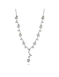 Sterling Silver CZ Vine Necklace with Freshwater Pearls
