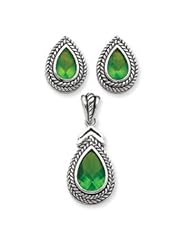 Sterling Silver Green Pendant & Earring Set