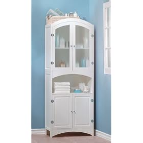 <b>New Beautiful Tall Linen Cabinet With Glass Doors And Silver-Finish Fixtures</b>