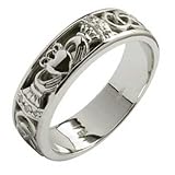 Gents Gold Diamond Set Celtic and Claddagh Wedding Band - White Gold