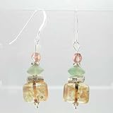 Czechoslovakian Glass and Fluorite Beaded Earrings with Hill Tribe Silver, #9695