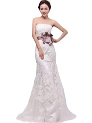 Lace Fitted  Dress with a Brush/Sweep Train  With a Sash 