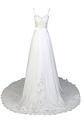 Plus Size A-line Sweetheart Sleeveless Spaghetti Strap Chiffon Applique Backless Crystal Beaded Wedding Dress  with a Brush/Sweep Train 